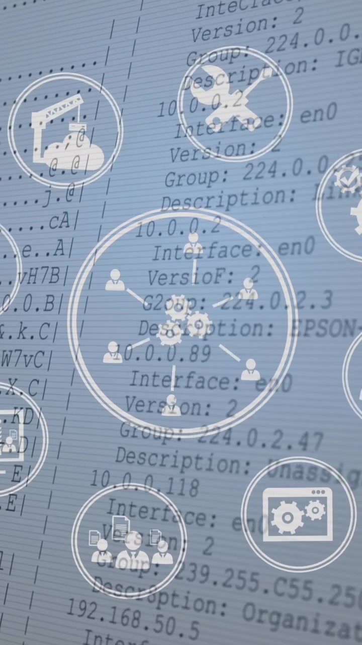 Animation of digital icons spinning over data processing against grey background