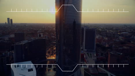 animation of scanner scope over sunset cityscape