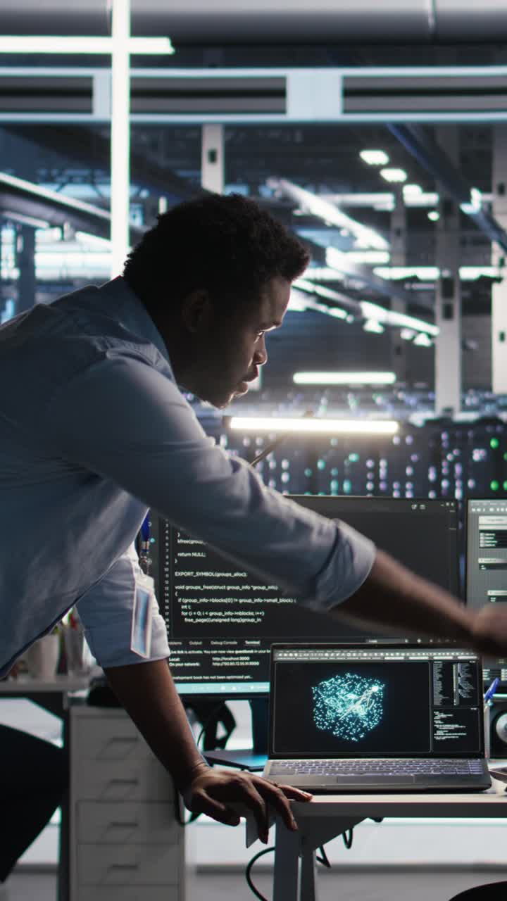 Vertical Video Server Hub Team Leader And Worker Using Node Tree Software To Optimize System
