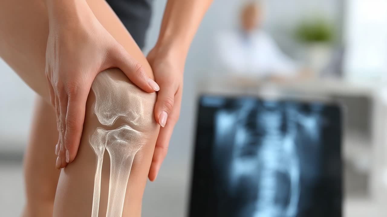 Exploring Joint Health: A Close-Up View of a Knee Joint with X-ray Visualization in a Clinical Setting Demonstrating the Importance of Orthopedic Care and Diagnostics