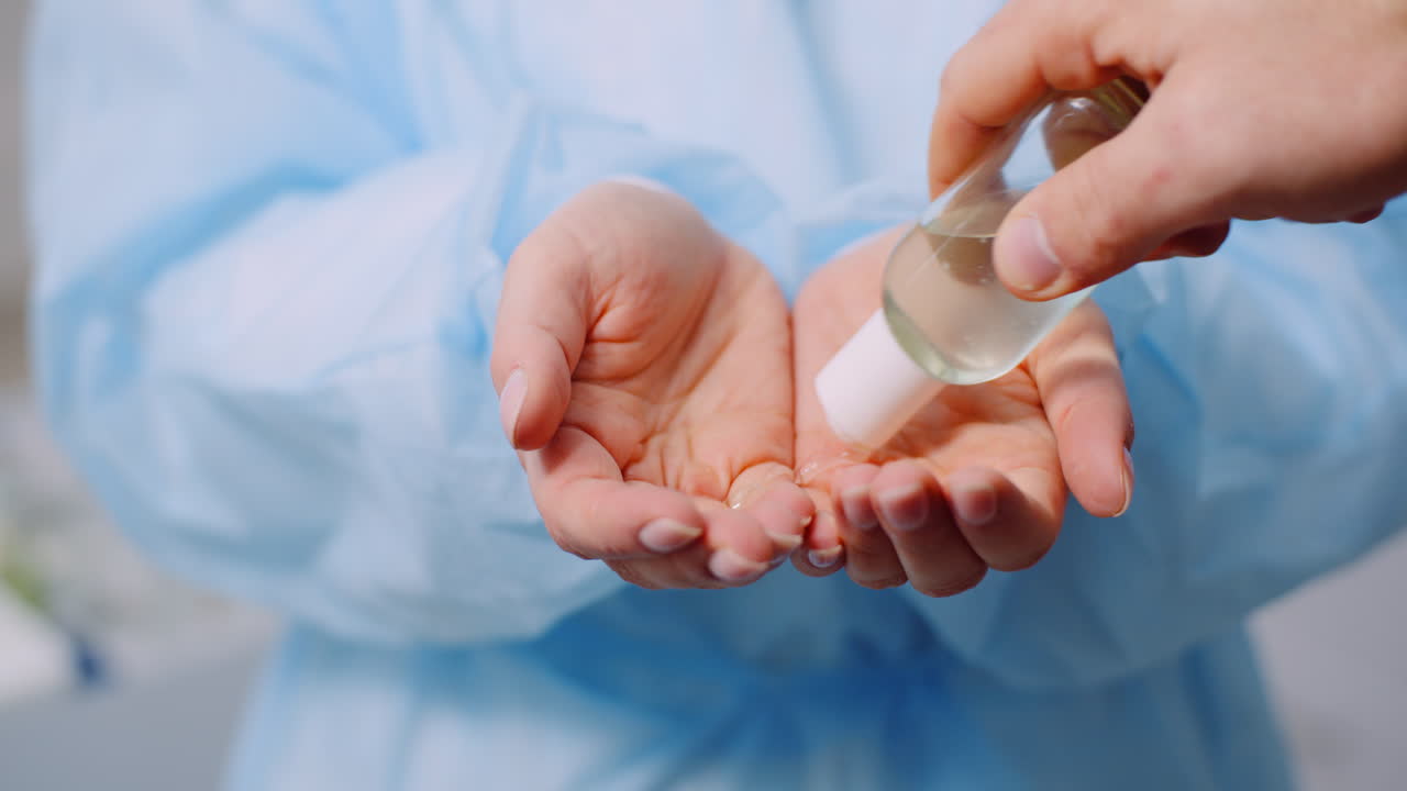 covid 19 coronavirus doctor está desinfectando manos con gel germicida 6