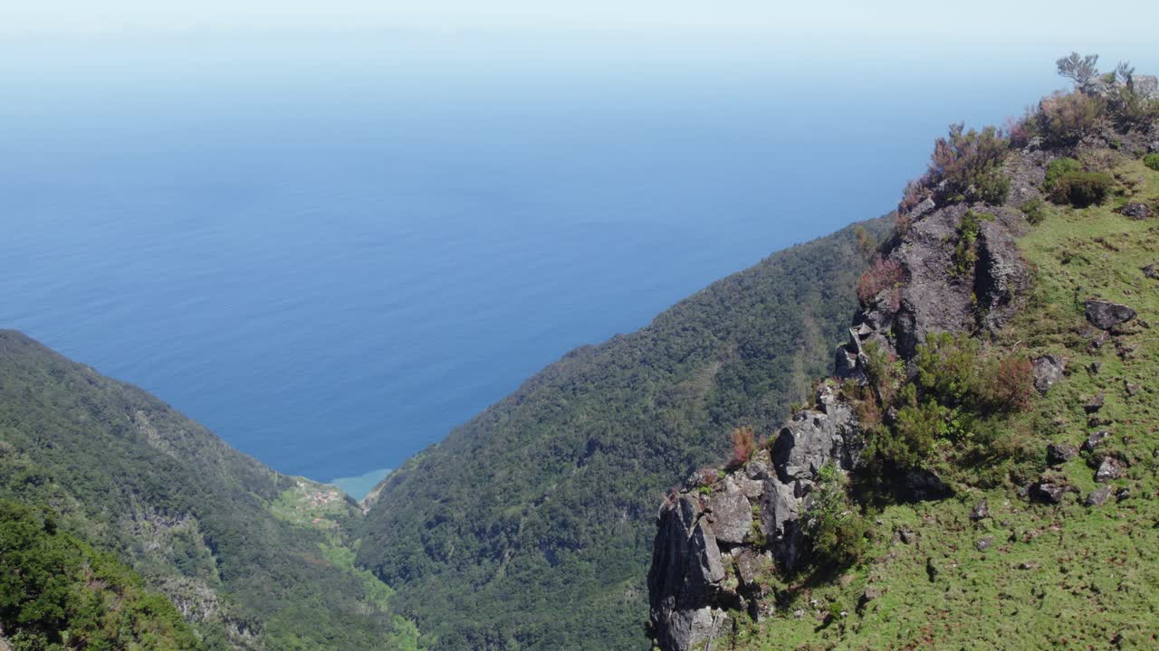 Aerial View of a Mountainous Island Coastline