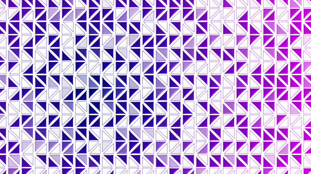 Glow purple and blue triangles on white loop background. Cross style pattern. Loop animation.