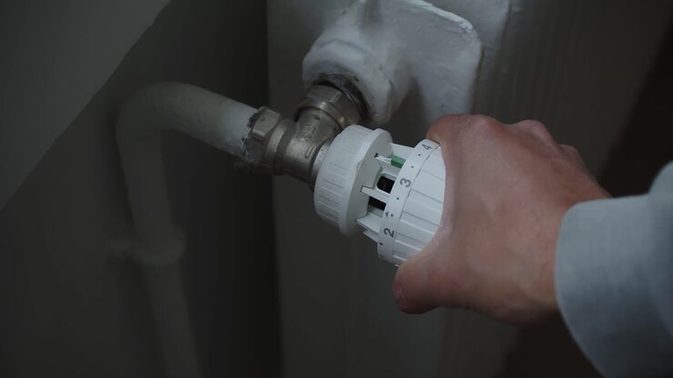 Hånd justerer termostat til maksimum, koncept for gasenergiforbrug