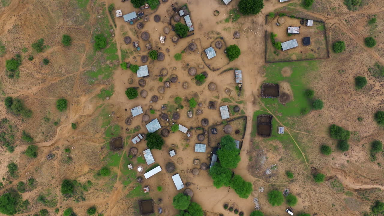 Bird's Eye View Of Karo Tribe Village In Ethiopia - Drone Shot