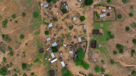 bird's eye view of karo tribe village in ethiopia - drone shot