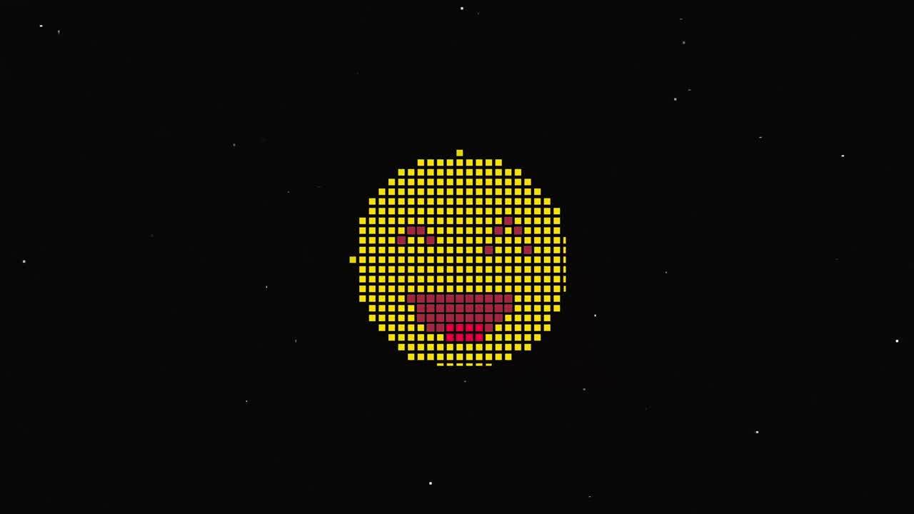 Pixel smile hud holographic symbol on digital old tv screen seamless loop glitch animation. Hearts. Dynamic retro and joyful. Colorful and vintage video footage.