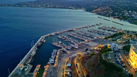 aerial view of a marina at night
