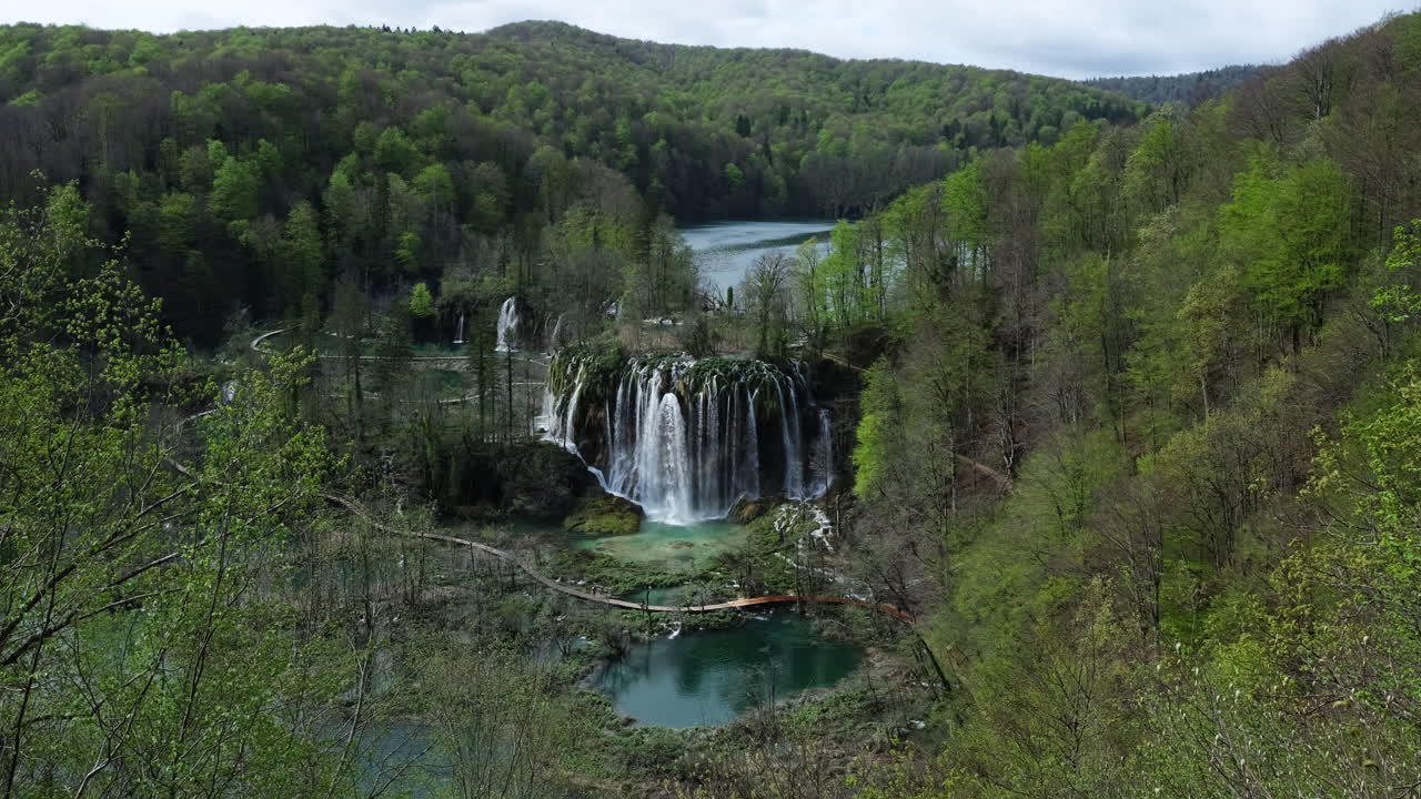 Waterfall, Lakes and Forest in Plitvice Lakes National Park in Croatia
