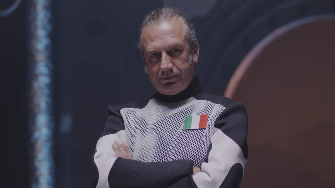 Man in Futuristic Space Uniform