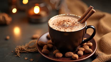 warm hot chocolate with cinnamon and almonds