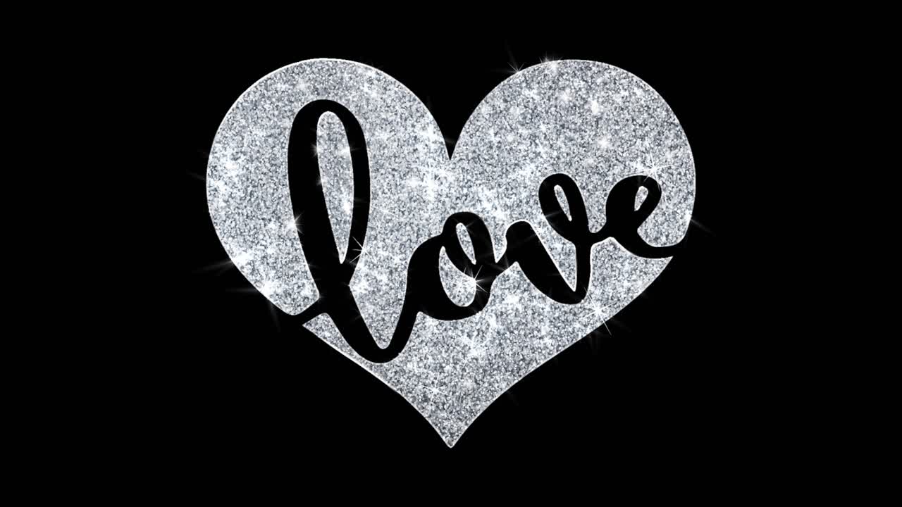 Silver Glitter Heart with Love Text