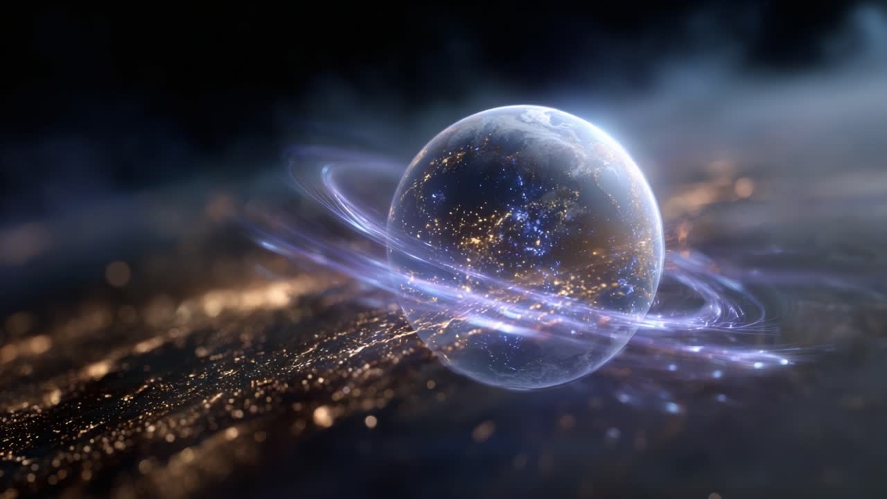 Captivating Cosmic Sphere Surrounded by Breathtaking Rings and Glimmering Stars in a Dark, Nebulous Space Environment Illuminating the Universe's Mysteries