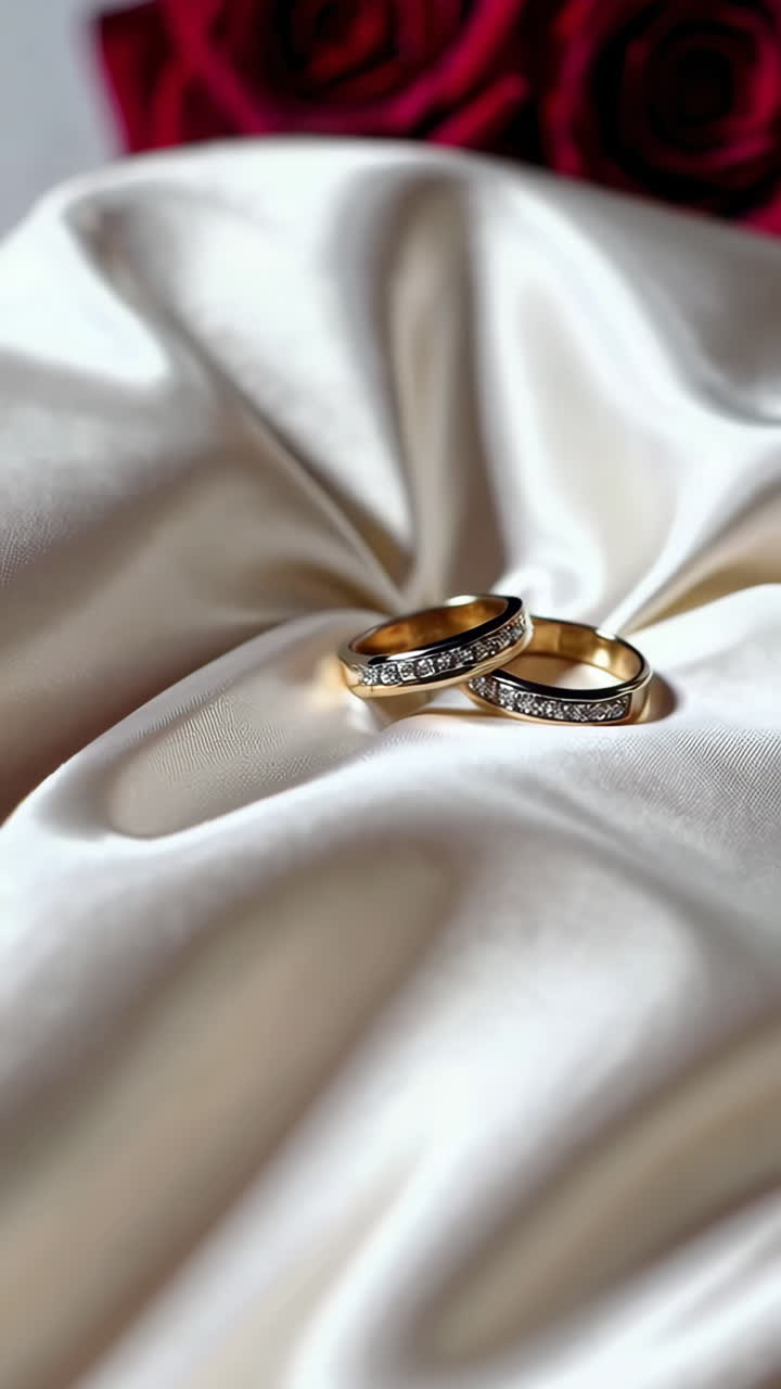 Diamond Ring on Satin with Red Roses