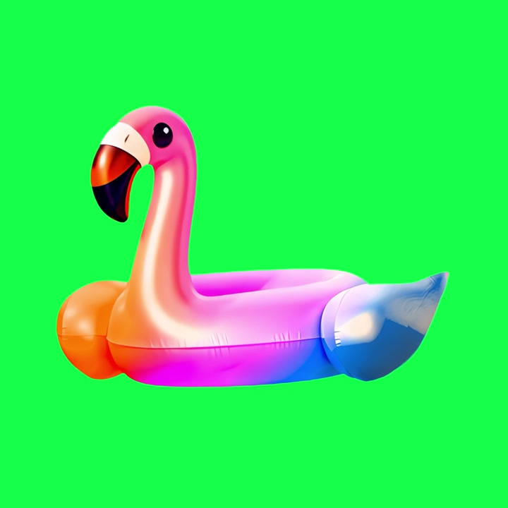 Colorful Inflatable Flamingo Pool Float on Green Screen