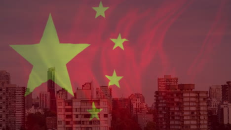 animación del paisaje urbano sobre la bandera de china