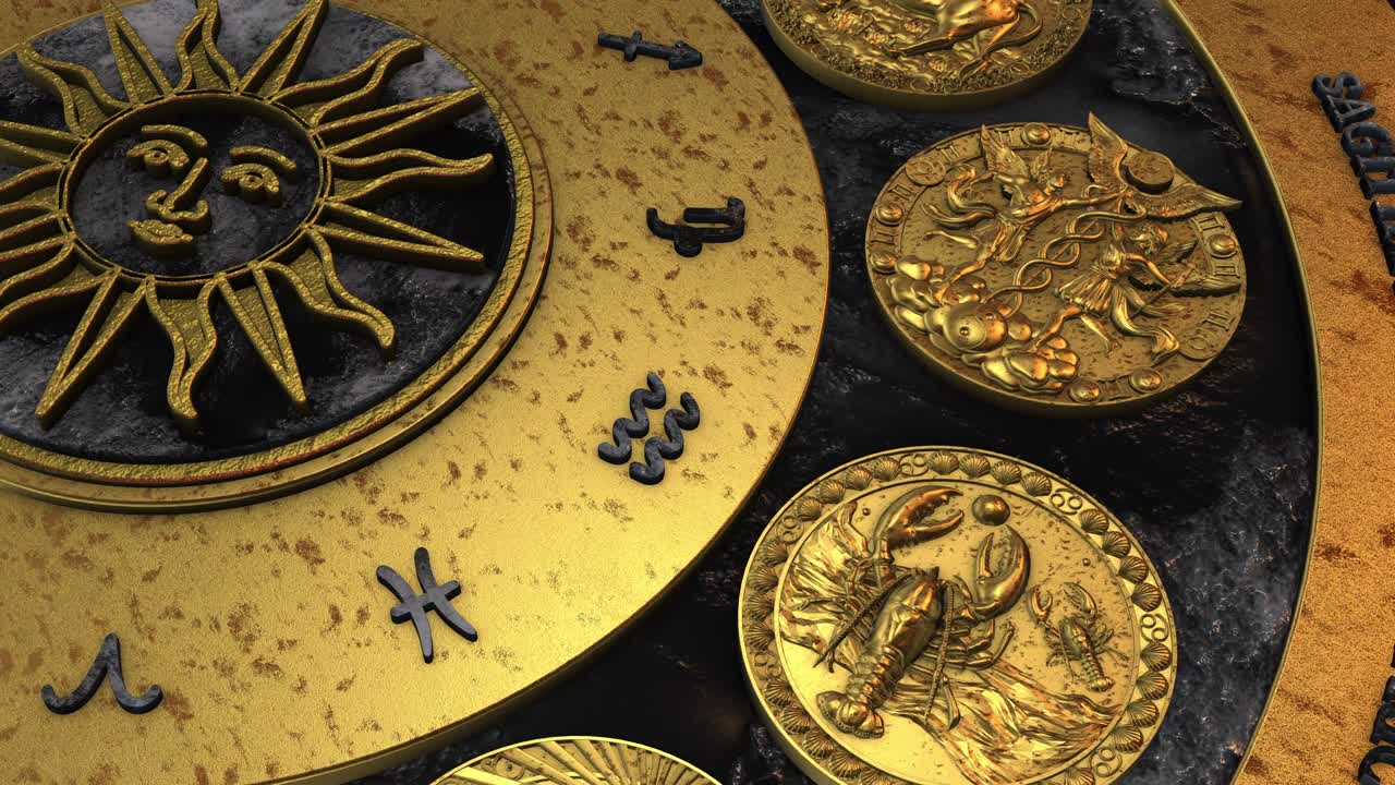 rotación de la rueda del zodiaco dorado - aries