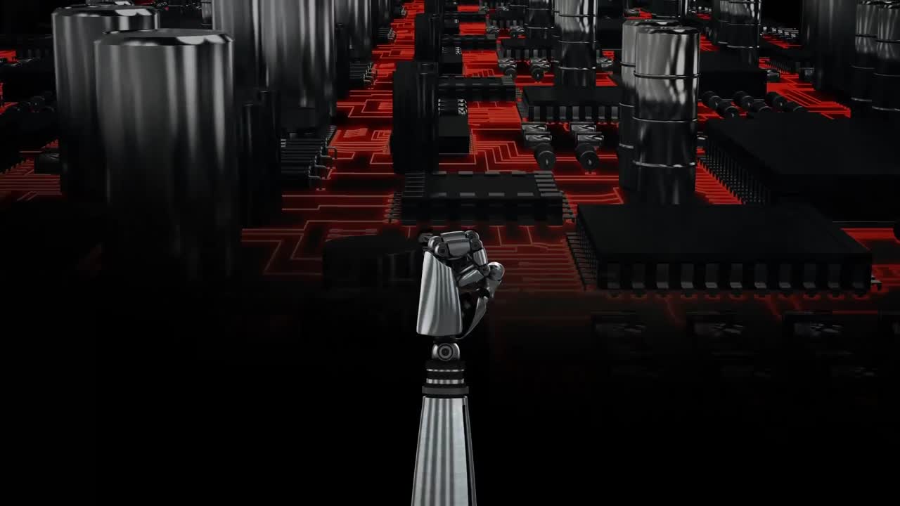 mano de robot y placa de circuito