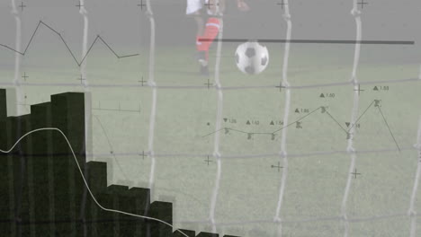 soccer player kicking ball with data analysis animation overlay on field