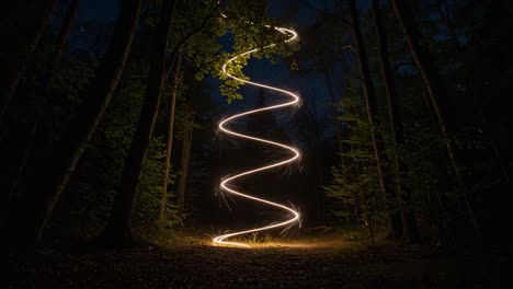 a magical spiral of light illuminating a dark forest: captivating nighttime glow created by long exposure photography revealing stunning natural beauty
