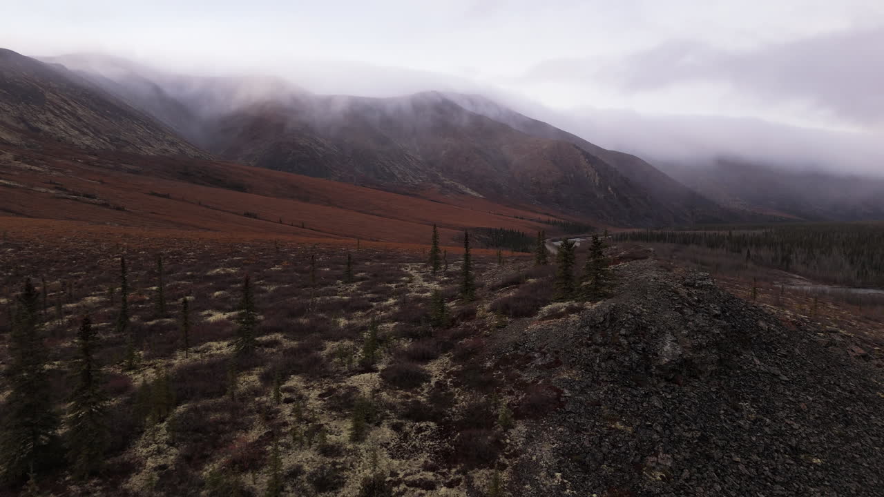 Ogilvie Mountains On The Dempster Highway During Fall In Canada - Aerial Shot