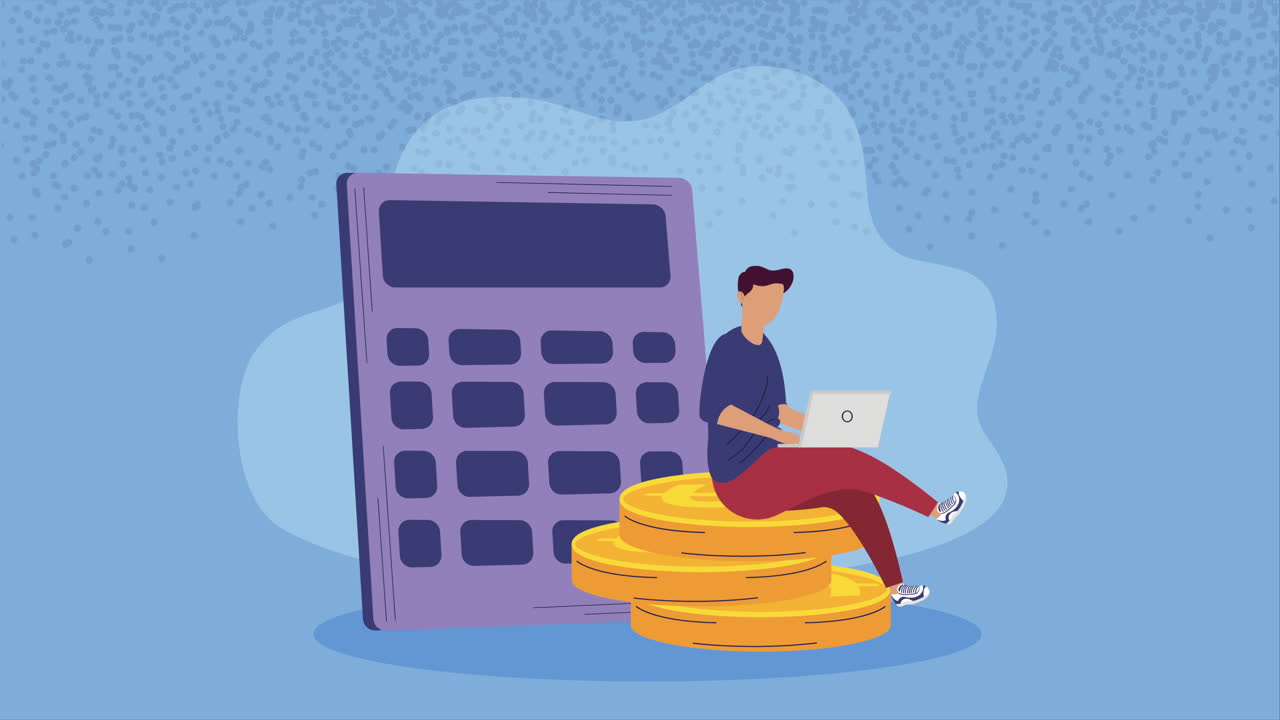 coins money dollars with calculator animation
