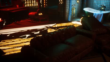 sci fi futuristic interior with neon lights