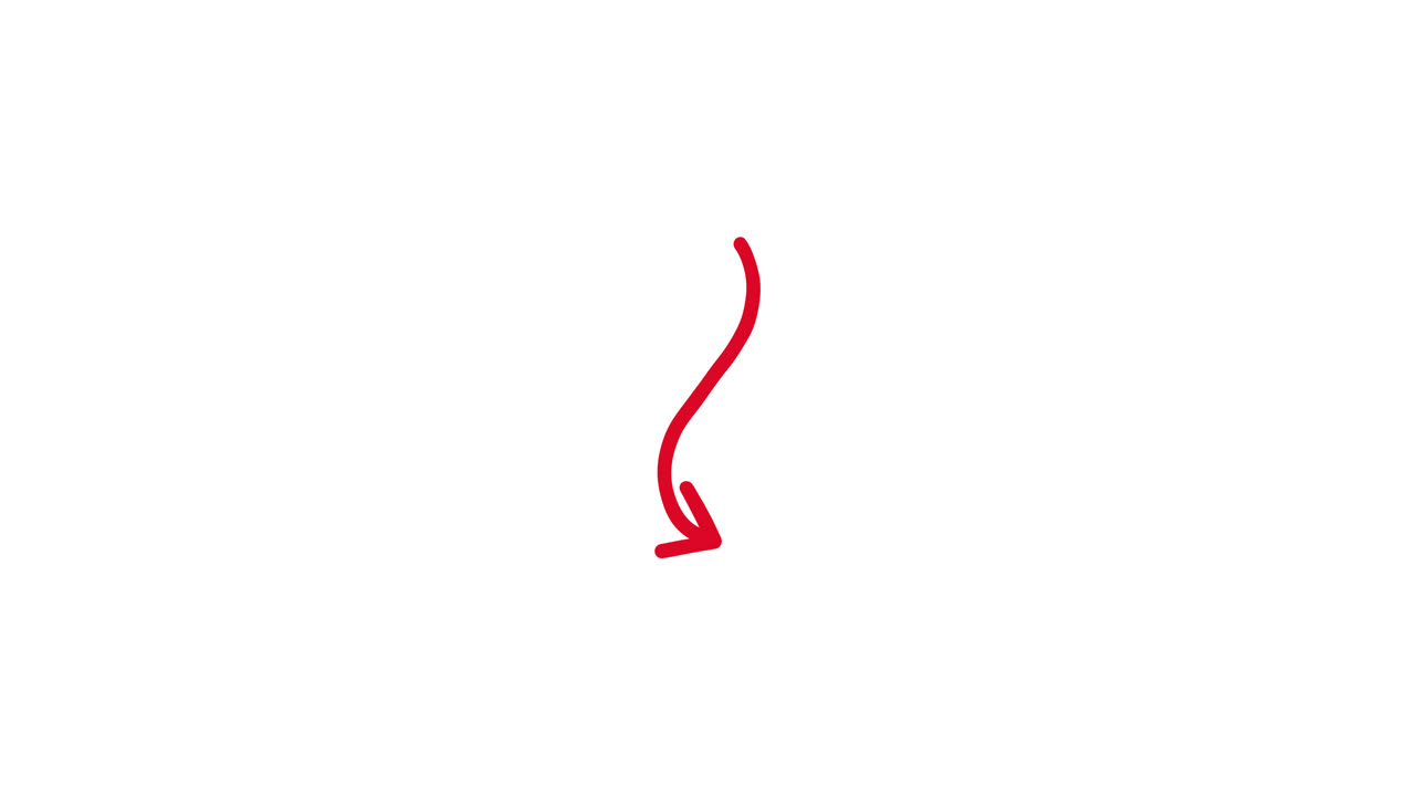 Hand Drawn Wavy Red Arrow Pointing Downwards on White Background