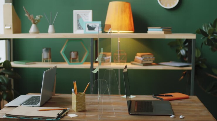 Home Office Workspace with Acrylic Divider