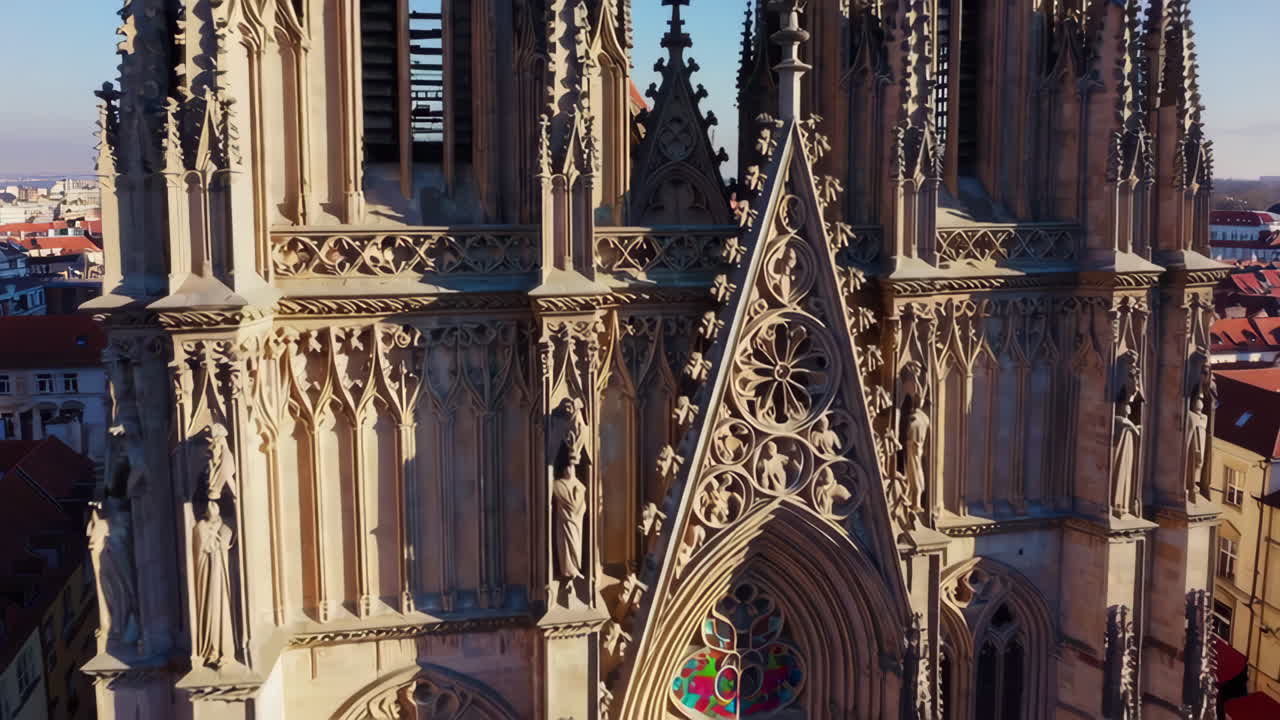Aerial View of a Gothic Church Facade