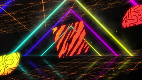 animation of neon shapes moving on black background