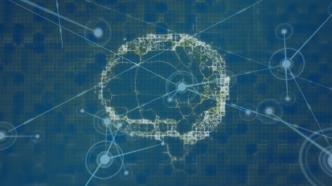 인간의 뇌와 연결 네트워크의 애니메이션 파란색 배경