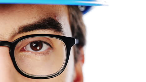 close up handyman eye character series isolated on pure white background