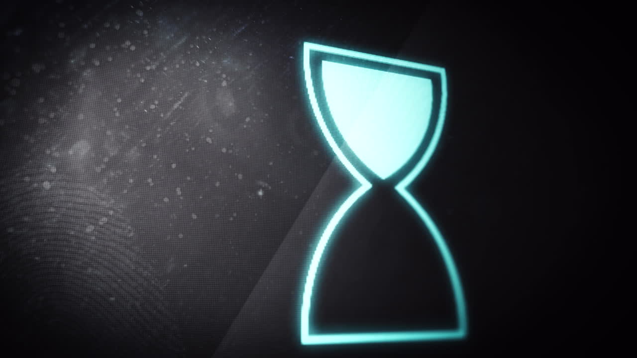 Animation of glowing loading hourglass digital interface