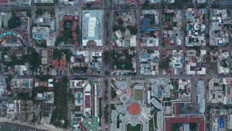 Aerial-cityscape-of-Playa-del-Carmen,-Mexico.-Aerial-Birds-Eye-Overhead-Top-Down-View