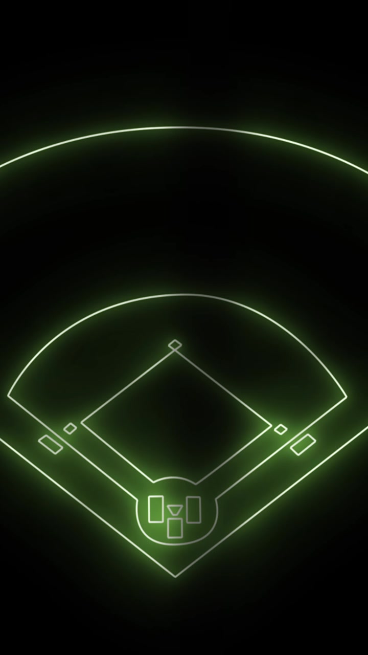 Animazione di campo sportivo da baseball al neon su sfondo nero