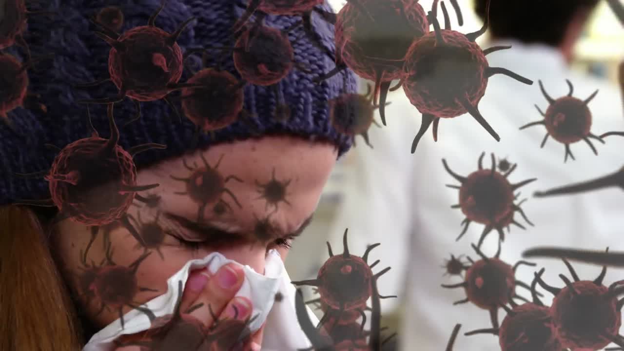 배경 에 아픈 사람 과 함께 갈색 코로나 바이러스 의 애니메이션