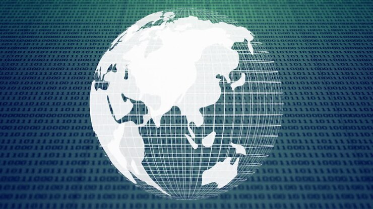Animation of globe over binary coding processing