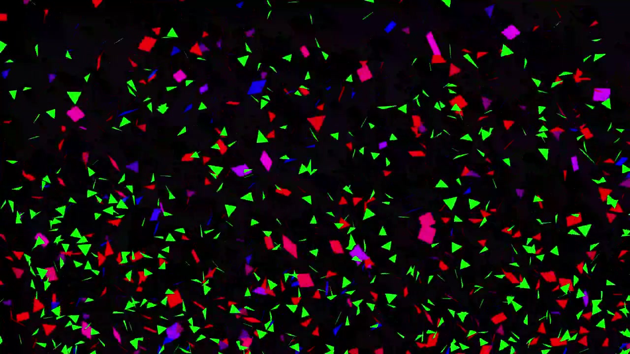 Coriandoli colorati che cadono su uno sfondo nero.