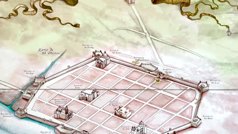 shot of main map of the walled city of campeche