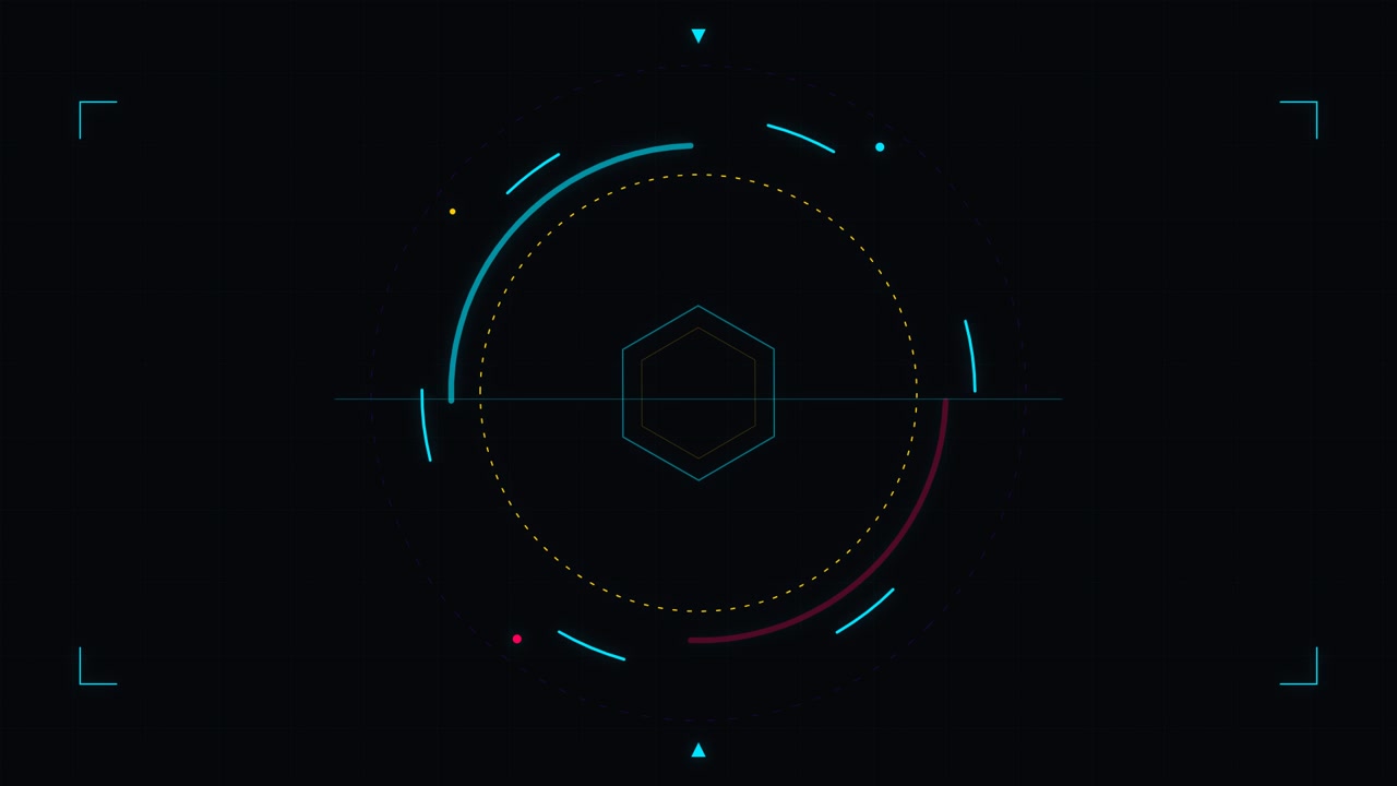 Futuristic Digital HUD Interface with Rotating Circular Elements