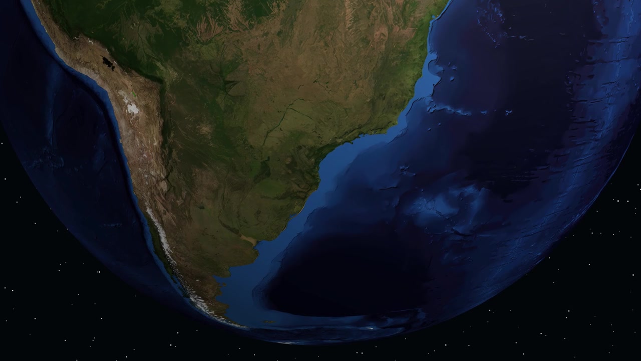 Digital globe rotates and zooms into South America, pinpointing Florianopolis with population statistics
