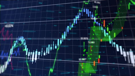 Animation-Der-Finanzdatenverarbeitung-über-Raster-Auf-Dunklem-Hintergrund