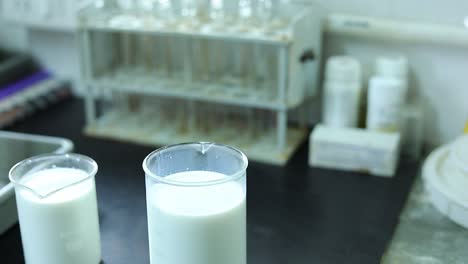 female lab worker doing tests in a laboratory in an industrial cheese production factory