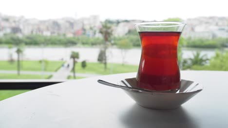 turkish tea with a city view