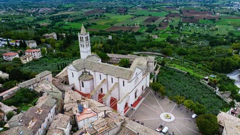 Aerial-Of-Basilica-di-Santa-Chiara---Church-In-The-Town-Of-Assisi-In-Central-Italy