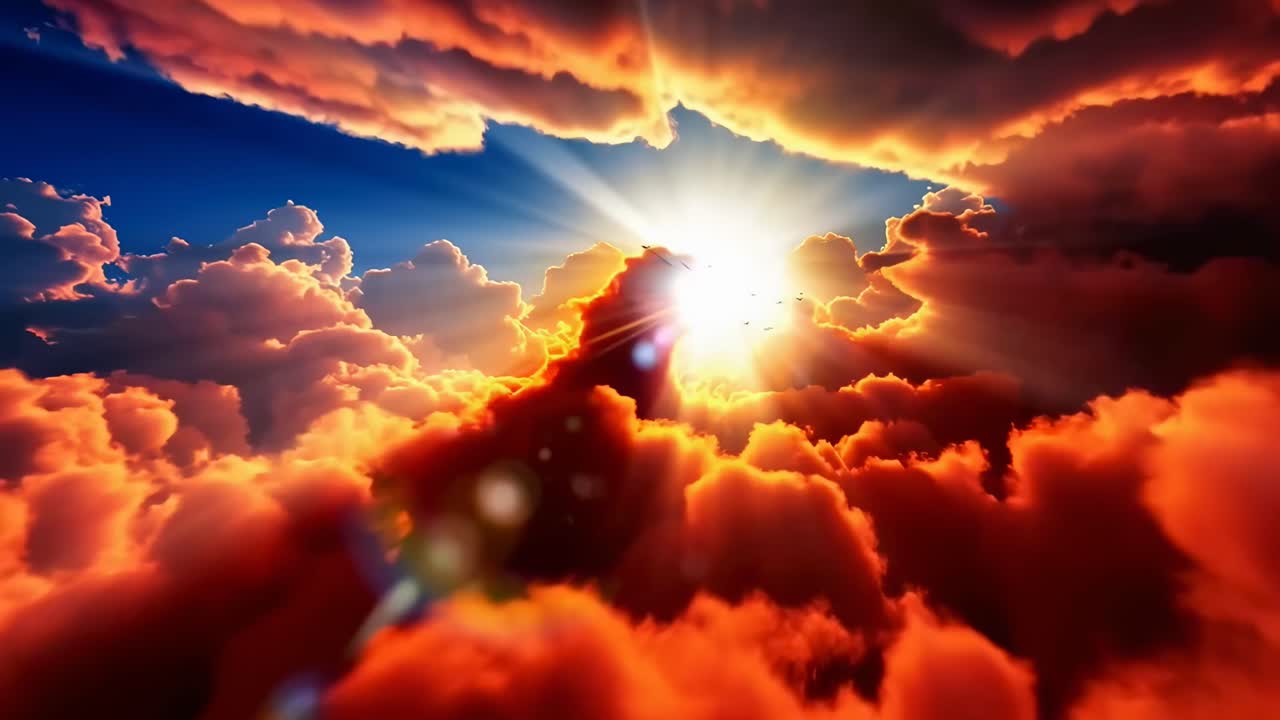 Video sensazionale di un raggio di sole che squarcia le nuvole, ripreso da una bassa angolazione, colori vivaci