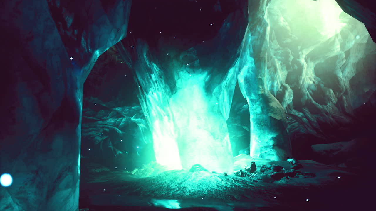 el impresionante resplandor de la cueva de cristal ilumina los alrededores oscuros con una luz vibrante