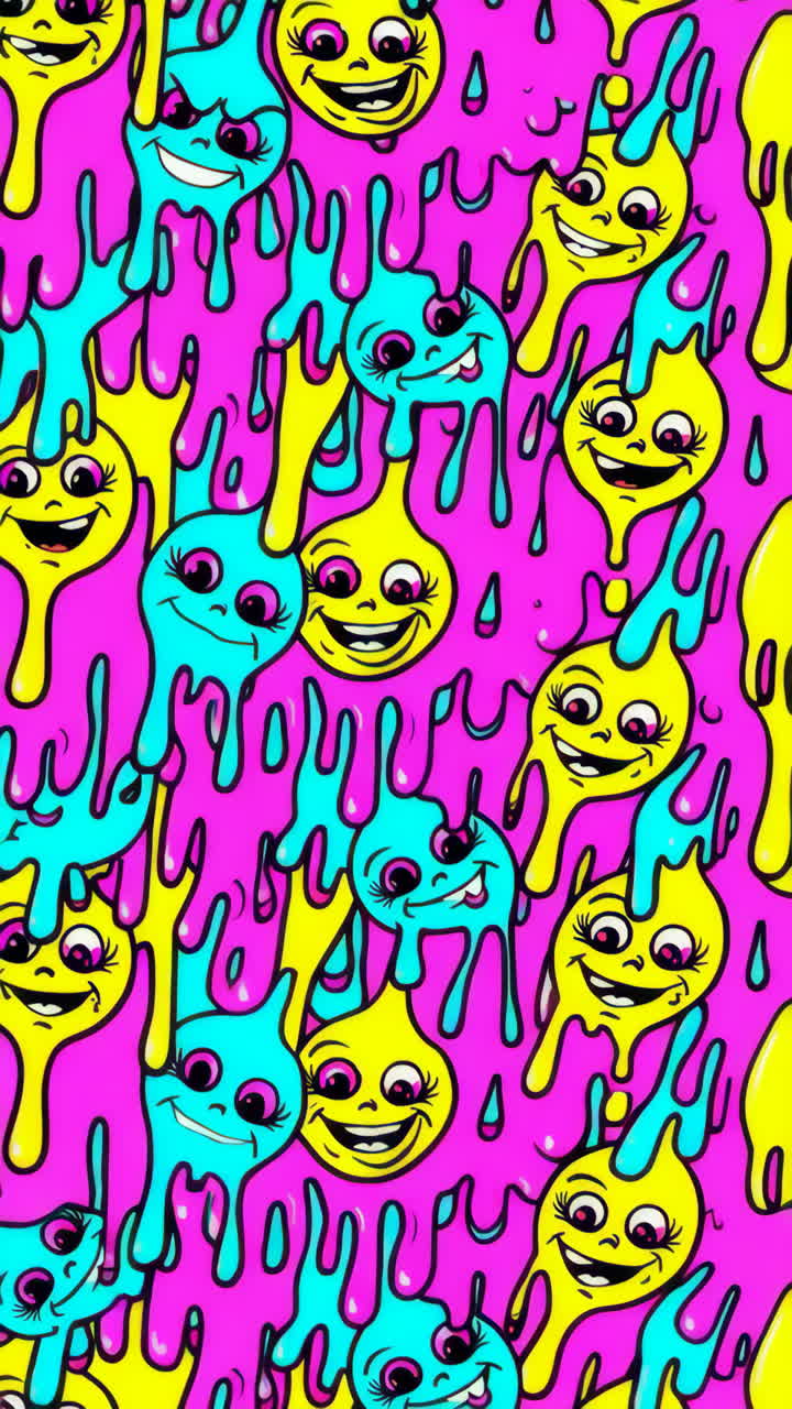 Vibrant Cartoon Dripping Faces Pattern