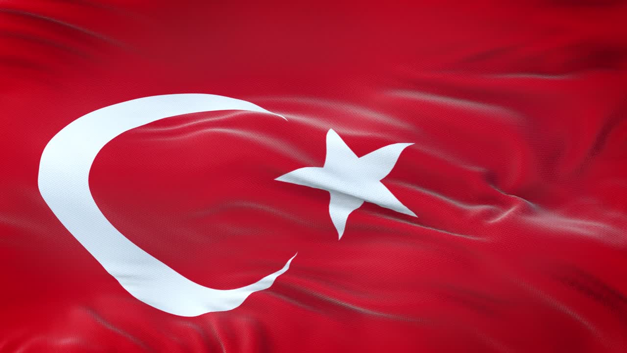 Tyrkisk flag vajende i vinden med meget detaljeret stoftekstur. Sømløs loop